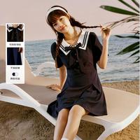 衣恋海军风连衣裙夏季清新蝴蝶结裙子休闲度假中长款连衣裙
