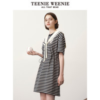 TeenieWeenie小熊夏季海军学院风条纹收腰短袖连衣裙设计感女士裙