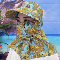 奈绽防晒口罩一体帽子遮阳帽女款防紫外线防风帽防晒户外夏季太阳帽女 黄色大花【升级款】遮阳护颈