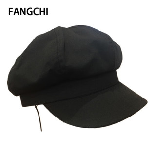 Fangchi 大头围帆布八角帽文艺复古休闲鸭舌画家贝雷帽大码帽子男女夏秋 YSM-87春夏 帆布黑色 L 大号 59cm