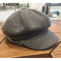 Fangchi 大头围帆布八角帽文艺复古休闲鸭舌画家贝雷帽大码帽子男女夏秋 YSM-87秋冬 毛呢烟灰 L 大号 59cm