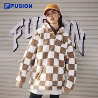FILA FUSION 斐乐潮牌情侣卫衣男2024仿羊羔绒保暖连帽女 暖糖咖-BN 170/92A/M