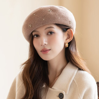 香雪羽秀羊毛贝雷帽女士秋冬季画家帽时尚百搭八角帽女法式帽子女 米白色 M码头围58cm