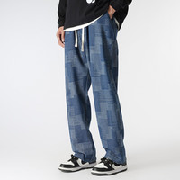 FOG SKY 牛仔裤男士夏季潮牌高街直筒裤子男美式复古宽松阔腿休闲裤 KMXFS-K888蓝色 M(105-115斤)