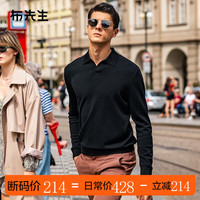 布先生翻领羊毛t恤秋冬轻薄保暖纯色中年装BT12219 钢琴黑 XL/180