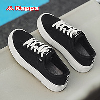 Kappa 卡帕 男鞋帆布鞋男运动板鞋子男夏季透气软底休闲鞋厚底小白鞋 黑色 41