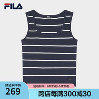 FILA斐乐女子织衫2024夏时尚休闲修身条纹毛织背心 绀蓝-DB 180/96A/XXL