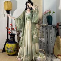 督型(DUXING)原创【鹤云归】晋制汉服成人女中国风绣花交领齐腰襦裙日常古装 宋制绿萝 S