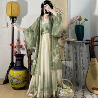 督型（DUXING）百里茗卿原创绿箩汉服成人女宋制印花长干寺齐腰百褶裙日常马面裙 全套(褙子+吊带+百褶裙) L