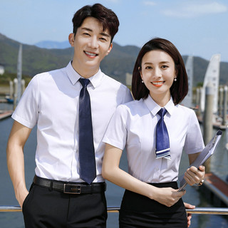 媚哥（Meige） 短袖衬衫女职业装白色正装衬衣工作服通勤百搭酒店银行4s店工装 