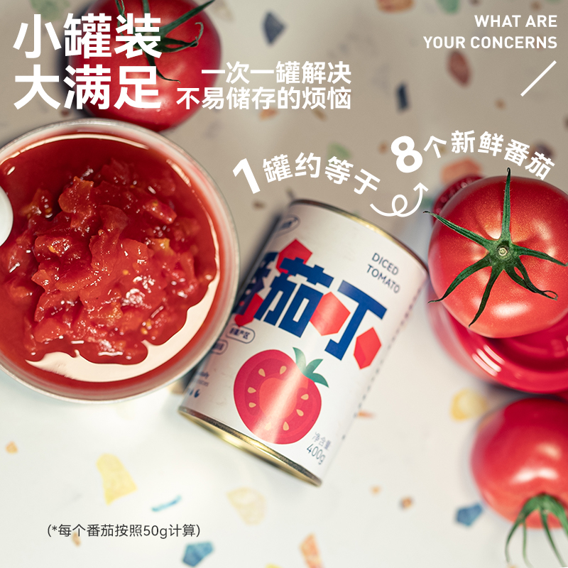 番茄罐头新疆西红柿番茄丁绿色0添加去皮0脂非转基因新鲜番茄