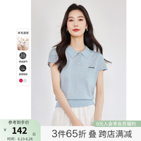 梵希蔓Polo领短袖针织衫女2024年夏翻领刺绣显瘦薄款套头上衣 73175 蓝色 M