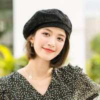 KAROND贝雷帽女夏季薄款八角帽贝雷帽女夏季薄款透气复古八角帽日系百搭休闲褶皱蕾丝画家帽 黑色