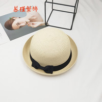 慕瑾繁饰 韩版夏天小礼帽潮女英伦草帽小辣椒蝴蝶结圆顶遮太阳沙滩帽子