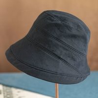 BuyYii 渔夫帽女夏季韩版百搭潮防晒遮阳帽卷边纯色棉春夏小沿女士帽子 ZY-17黑色 可调节M(56-58cm)