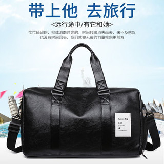 美杜 旅行包男手提大容量运动包独立鞋仓商务短途出差行李包 黑色