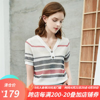 颜域时尚条纹针织上衣女夏装新款简约气质薄款短袖女T恤