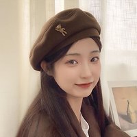 叕二叕 韩版小熊日系复古卡通棕色毛呢贝雷帽女秋冬帽子气质画家帽男