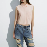 URBAN REVIVO 女士翻领无袖开襟衬衫 UWL240055 水粉 XS