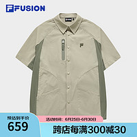 FILA FUSION斐乐潮牌男子梭织上衣2024夏季时尚拼色短袖衬衫 燕麦卡-DK 175/96A/L