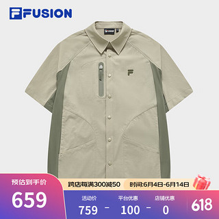 FILA FUSION斐乐潮牌男子梭织上衣2024夏季时尚拼色短袖衬衫 燕麦卡-DK 190/112B/XXXXL