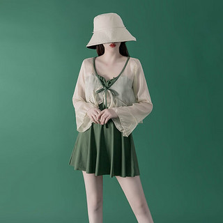 安与·洛施琪 仙气时尚ins遮肚显瘦温泉罩衫保守连体海边泳衣女 绿色 M (80-95斤)