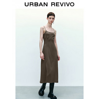 URBAN REVIVO 女吊带开衩连衣裙 UYY740001 深咖棕 XL