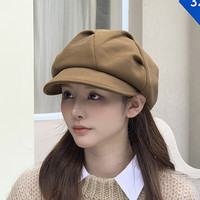 奈绽云朵帽褶皱女秋冬显脸小英伦复古休闲八角帽百搭贝雷帽女冬季 卡其色