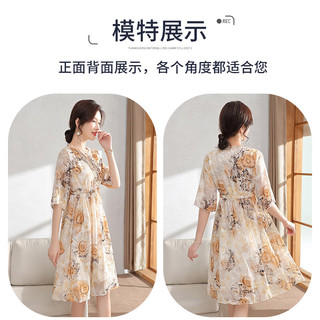 雪夕（XUEXI）装连衣裙夏季气质中老年40岁50女装洋气阔太太雪纺碎花裙子 蓝色 2XL（105-120斤）