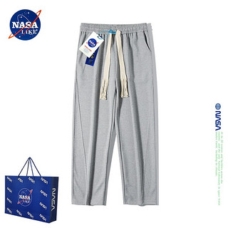 NASA LIKE潮牌裤子男春夏季宽松垂感休闲裤男女直筒阔腿裤运动卫长裤子 NASA联名-杏色 M
