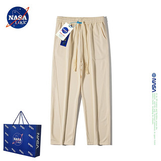 NASA LIKE潮牌裤子男春夏季宽松垂感休闲裤男女直筒阔腿裤运动卫长裤子 NASA联名-杏色 XL