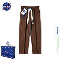 NASA LIKE潮牌裤子男春夏季宽松垂感休闲裤男女直筒阔腿裤运动卫长裤子 NASA联名-棕色 XL