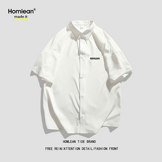 Homlean衬衫男春夏季宽松百搭透气潮流短袖薄款上衣H0025白色3XL 3XL（170-190斤）