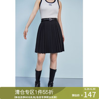 独束大码女装学院风减龄不规则百褶裙女夏季微胖mm百搭半身裙 黑色 L