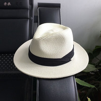 井承时尚出游夏季女士草帽礼帽英伦爵士帽子男百搭遮阳 米色 可调节