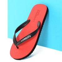 路韦羽人字拖男士夹脚户外沙滩简约轻便速干居家夏季凉拖鞋 红色 39-40