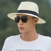 BILLSURF 遮阳帽子男夏天草帽韩版牛仔帽礼帽男士太阳帽防紫外线沙滩帽防晒草透气凉帽 奶白