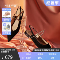 NINE WEST/玖熙春夏新款时尚凉鞋尖头踝带低跟一字包头通勤工作女鞋