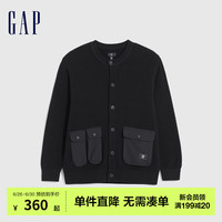 Gap男装冬季2023新款LOGO拼接纽扣开襟毛衣842121工装风针织衫 黑色 185/108A(XXXL)亚洲尺码