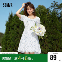 森马 Semir连衣裙女蝴蝶结少女感夏初恋肌理碎花109323114007 白蓝色调00318 S