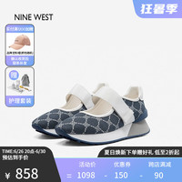 NINE WEST/玖熙魔术贴运动鞋春秋新品厚底增高印花休闲鞋女