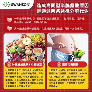 Swanson斯旺森四合一高效降同型半胖氨酸胶囊60粒复合活性叶酸备孕维生素