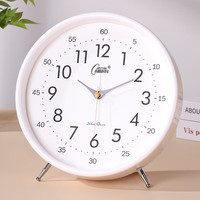康巴丝桌面闹钟儿童起床简约卧室床头时钟 圆形白色