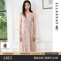 歌力思(ELLASSAY)24夏100%重磅桑蚕真丝法式碎花茶歇裙度假吊带连衣裙女Y057 驼混搭 S