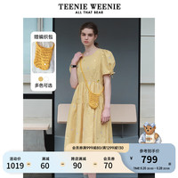 Teenie Weenie【赵露思同款】小熊连衣裙女2024夏季新款肌理泡泡袖气质连衣裙女