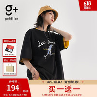 金利来 g+潮牌户外鱼饵元素印花短袖T恤男女同款宽松圆领半袖T 99-黑色