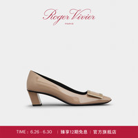 ROGERVIVIER【甄选】/RV女鞋Belle Vivier方扣高跟鞋方头粗跟婚鞋单鞋 驼色(偏大,小半码) 34.5