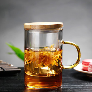 heisou茶杯子玻璃泡茶品茗杯中国风过滤水杯主人杯单杯500mlKC1505 茶水分离观山杯（竹盖） 500ml 1只