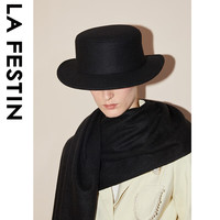 拉菲斯汀平顶帽子春夏潮时尚礼帽女休闲英伦风毛呢帽 613816 月夜黑 均码
