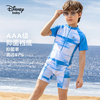 迪士尼（Disney）童装男童时尚分体泳衣儿童夏季游泳衣2024 蓝白晕染条（连体） 150cm